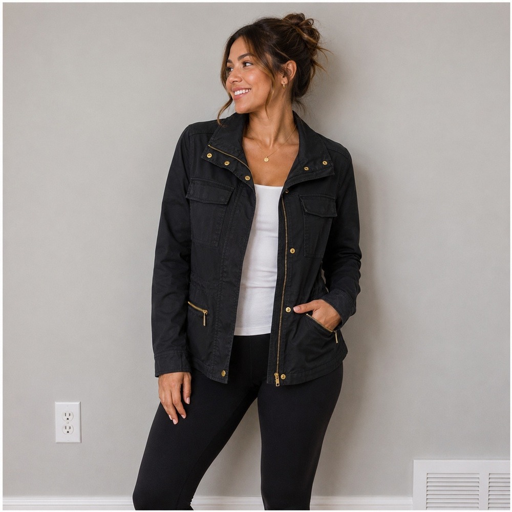 Michael Michael Kors Navy Blue Field Jacket Gold Hardware Utility Coat Small